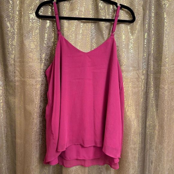 Torrid Sophie Hot Pink Blue Floral Embroidered Chiffon Tank Top 0 Large - Picture 2 of 7